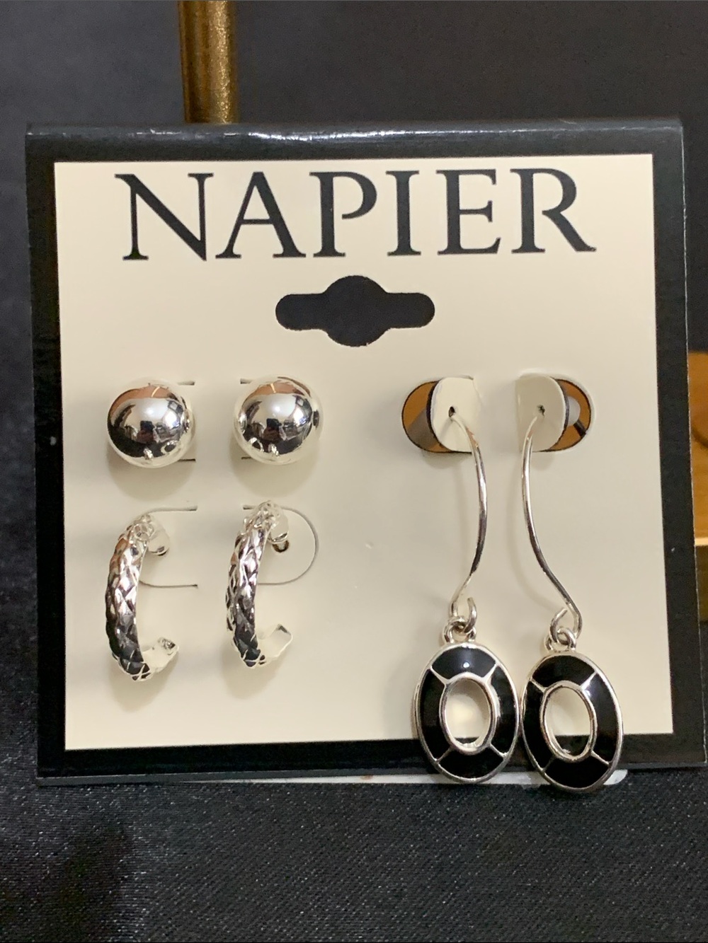 NWT Napier 3 pair set of silver tone earrings